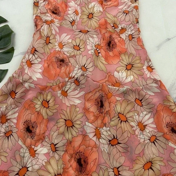 Karin Stevens Womens Vintage Y2k Slip Dress Size 6 Petite Pink Daisy Floral - Picture 8 of 9